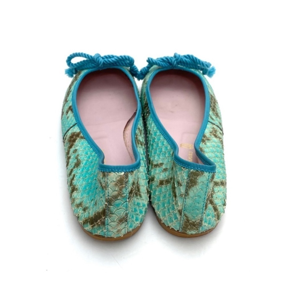PRETTY Ballerinas Snakeskin Round toe Ballet Flats In Aqua Blue Green Size 8 - Picture 9 of 12